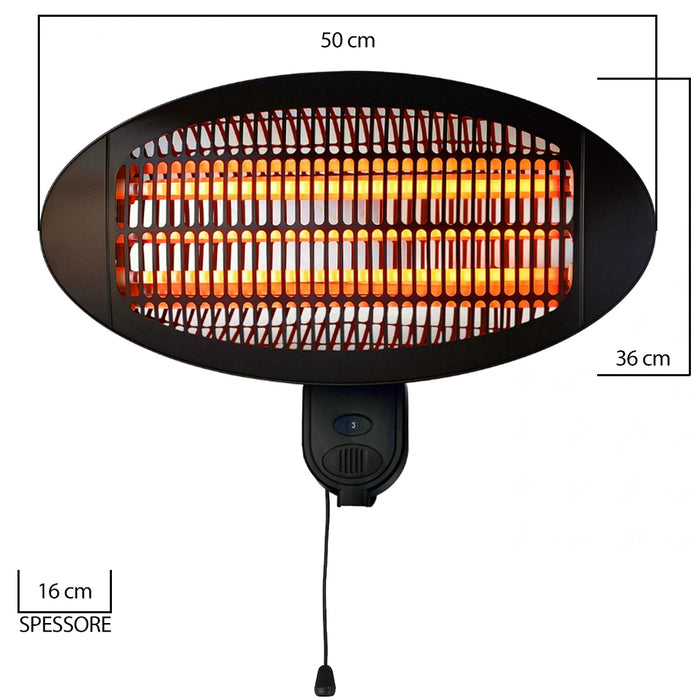 Stufa Elettrica Quarzo Infrarossi da Parete 2000W IP34 per Esterno Basso Consumo