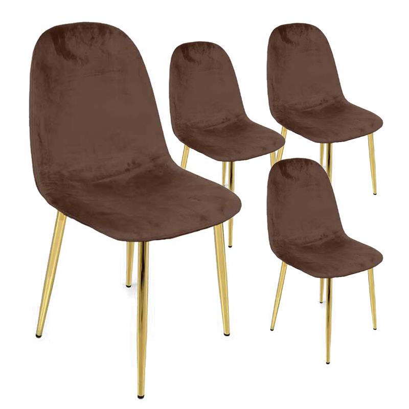 SET 4 SEDIE IN VELLUTO IMBOTTITE CON GAMBE ORO IN COLORE MARRONE 52 X 44 X 88 CM