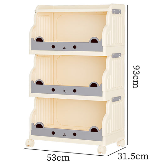 Carrello Impilabile a 3 Livelli Beige Contenitore Organizer Portagiochi con Ruote