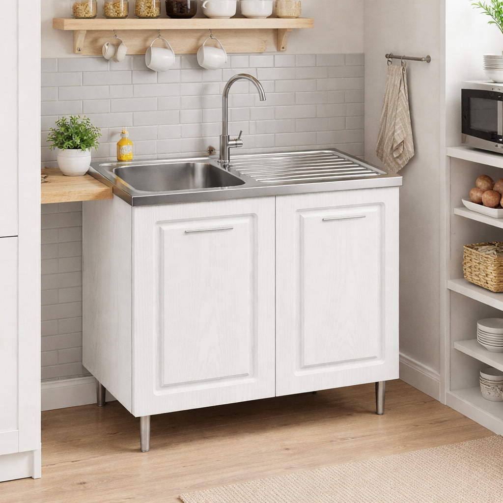 Mobile Cucina Sottolavello Componibile in Legno Bianco Frass. Classico 2 Ante 80cm