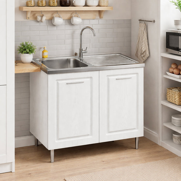 Mobile Cucina Sottolavello Componibile in Legno Bianco Frass. Classico 2 Ante 80cm