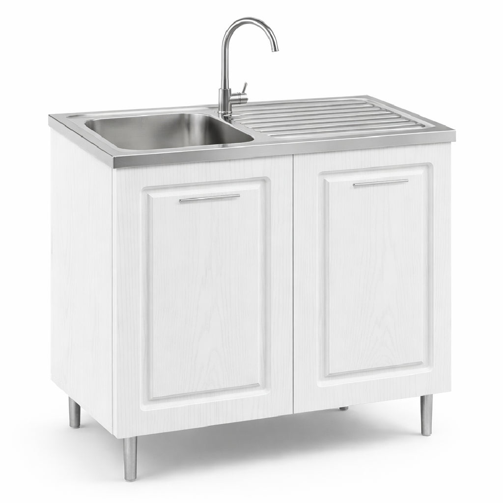 Mobile Cucina Sottolavello Componibile in Legno Bianco Frass. Classico 2 Ante 80cm