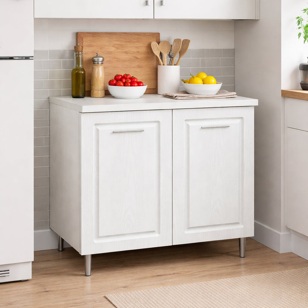 Mobile Cucina Base 2 Ante Componibile in Legno Bianco Frass. Classico 80x50 H85cm