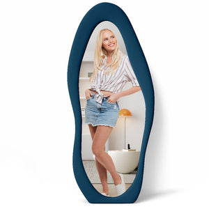 Specchio Grande Ondulato con Cornice Rivestimento in Velluto Blu 60 x 160 cm