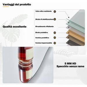 Specchio Grande Ondulato con Cornice Rivestimento in Velluto Blu 60 x 160 cm