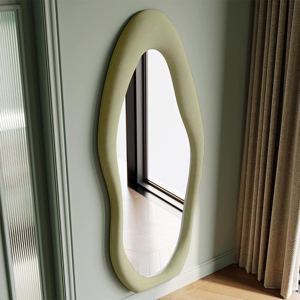 Specchio Grande Ondulato con Cornice Rivestimento in Velluto Verde 60 x 160 cm