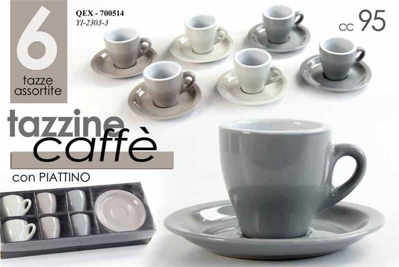 SET 6 TAZZINE DA CAFFÈ CON PIATTINO COLORI PASTELLO SCURO 95CC ASSORTITO