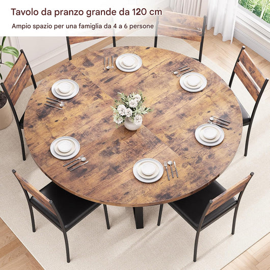 Tavolo per Sala da Pranzo Tondo Industrial con Ripiano Portaoggetti 120x120x76cm