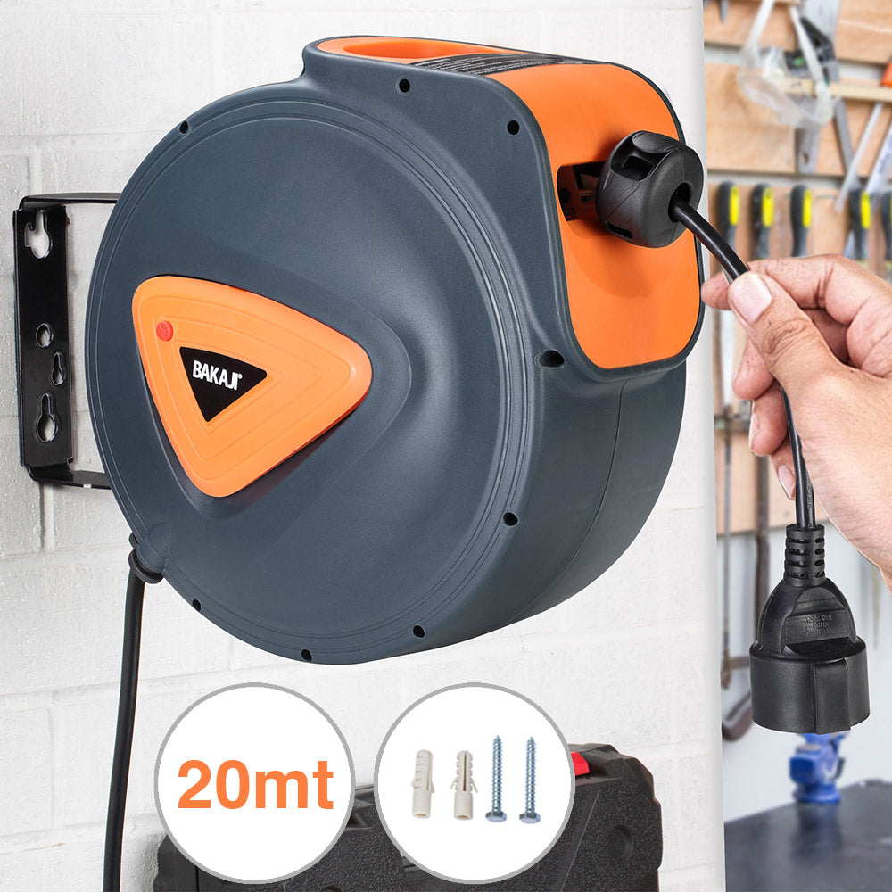 Avvolgicavo Elettrico Automatico 20 mt Prolunga Shucko Fissaggio Muro 180°