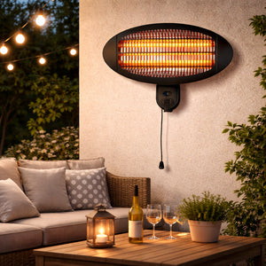 Stufa Elettrica Quarzo Infrarossi da Parete 2000W IP34 per Esterno Basso Consumo
