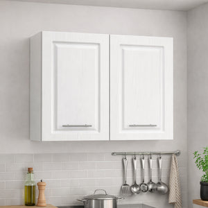 Mobile Cucina Pensile 2Ante Componibile in Legno Bianco Frass. Classico 80x32 H72cm