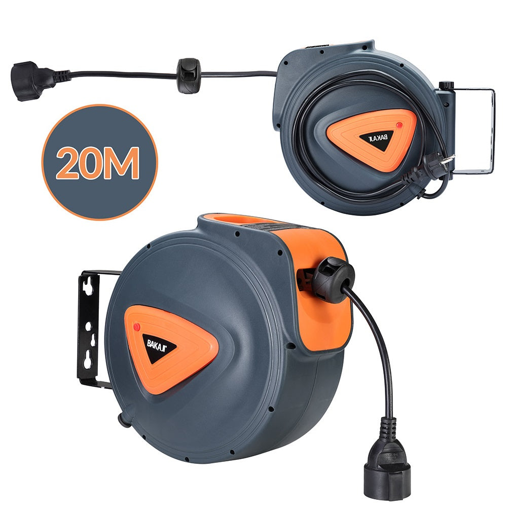Avvolgicavo Elettrico Automatico 20 mt Prolunga Shucko Fissaggio Muro 180°