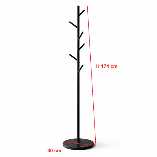 Appendiabiti in Metallo con Base in Marmo Nero 174 cm Moderno con 6 Ganci