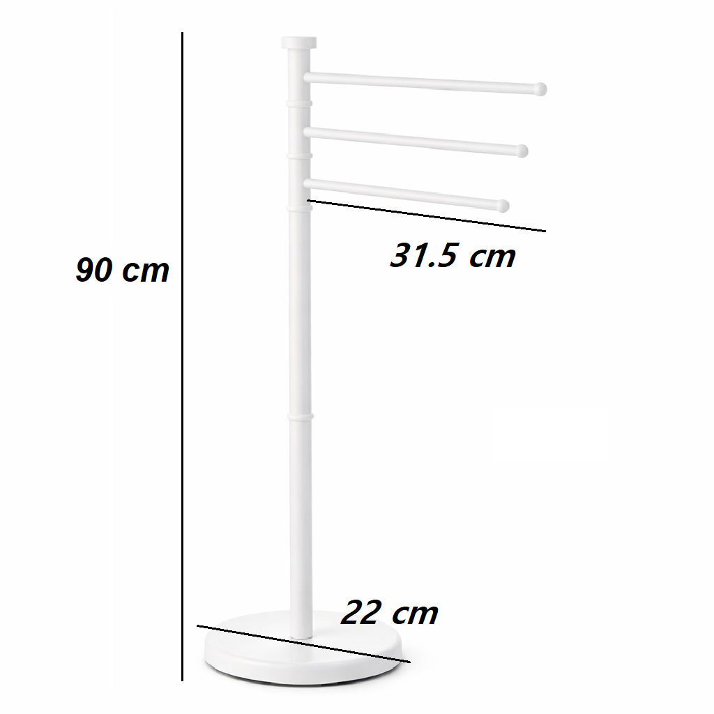 Piantana da Bagno Porta Asciugamani in Acciaio Inox Smaltato Bianco 3 Braccia Girevoli