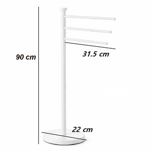 Piantana da Bagno Porta Asciugamani in Acciaio Inox Smaltato Bianco 3 Braccia Girevoli