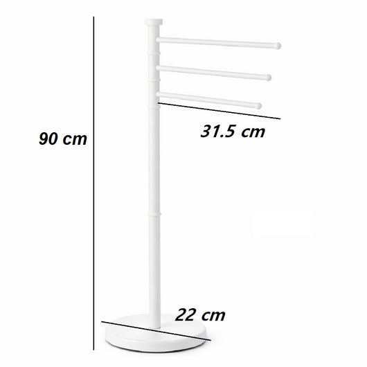 Piantana da Bagno Porta Asciugamani in Acciaio Inox Smaltato Bianco 3 Braccia Girevoli