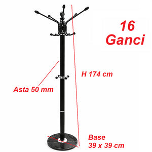 Appendiabiti in Metallo con Base in Pietra Nero 174 cm Moderno con 16 Ganci
