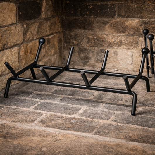 BRUCIALEGNA PER CAMINO IN ACCIAIO VERNICIATO FORMA RETTANGOLARE CON GAMBE