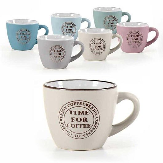 SET 6 TAZZINE DA CAFFE COLORI PASTELLO "TIME FOR COFEE"  90CC