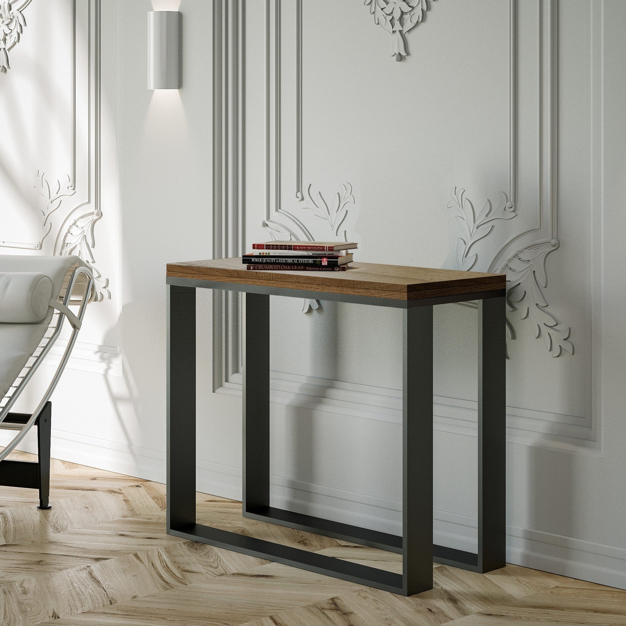 Consolle Allungabile 90-x45-90x80 cm in Nobilitato Marrone