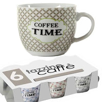 SET 6 TAZZINE DA CAFFE "COFEE TIME" A QUADRETTI PASTELLO 80CC ASSORTITO