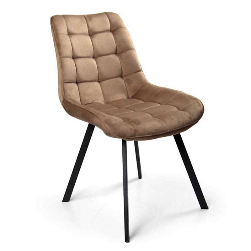 POLTRONA DI VELLUTO IMBOTTITA MARRONE GAMBE IN METALLO NERO 53X43X85 CM SET 4 PZ