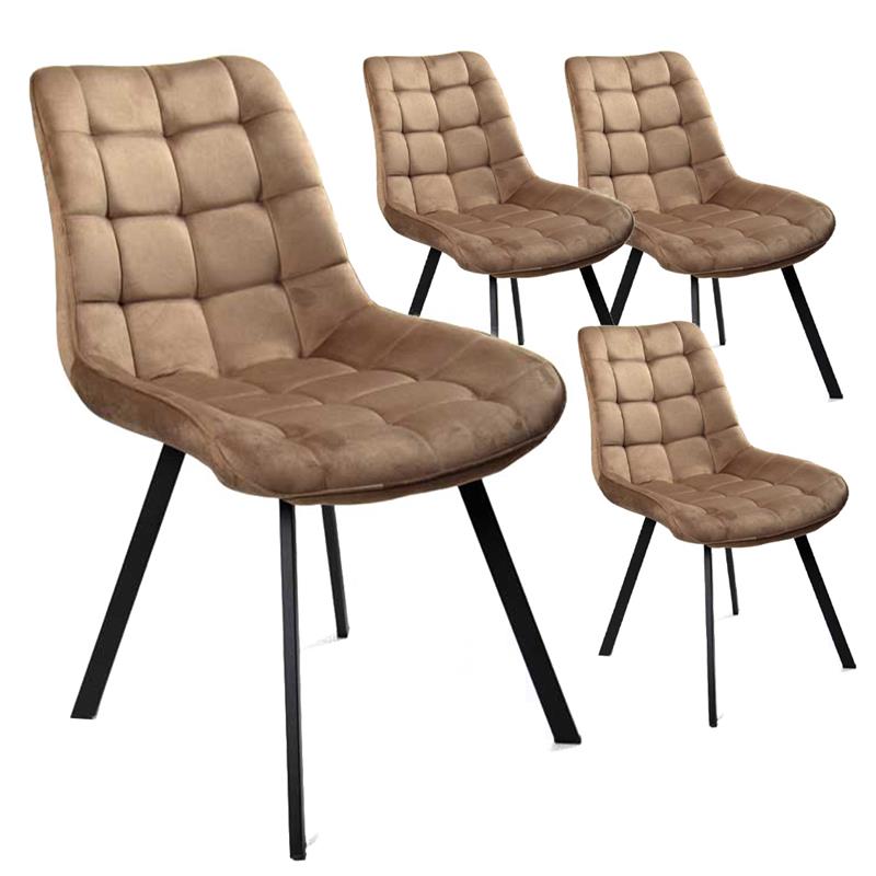 POLTRONA DI VELLUTO IMBOTTITA MARRONE GAMBE IN METALLO NERO 53X43X85 CM SET 4 PZ