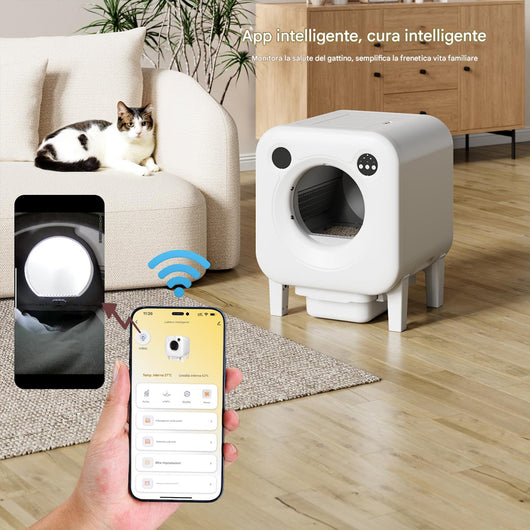 Lettiera Autopulente XXL per Gatti Smart Wifi con App e Controllo Capacità 70L
