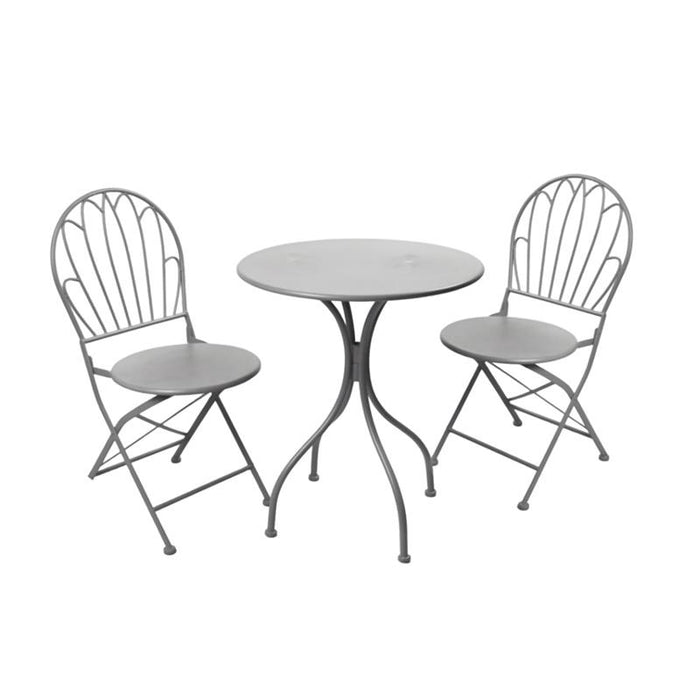 SET DA GIARDINO CON 2 SEDIE E 1 TAVOLO IN METALLO COLORE GRIGIO