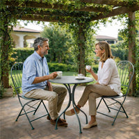 SET DA GIARDINO CON 2 SEDIE E 1 TAVOLO IN METALLO COLORE GRIGIO