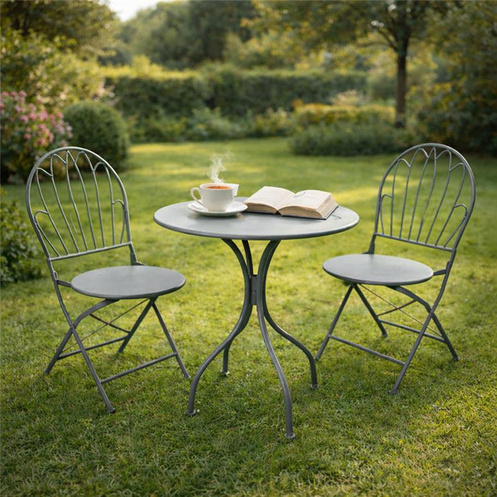 SET DA GIARDINO CON 2 SEDIE E 1 TAVOLO IN METALLO COLORE GRIGIO