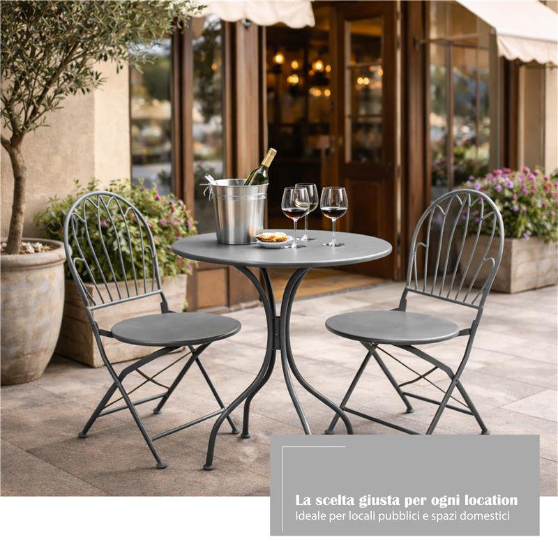 SET DA GIARDINO CON 2 SEDIE E 1 TAVOLO IN METALLO COLORE GRIGIO