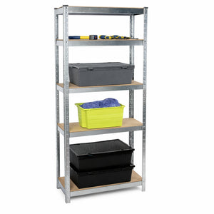 Scaffale Metallo Zincato e Legno 5 Ripiani 75x30 H 172 cm Casa Lavoro Ufficio Garage