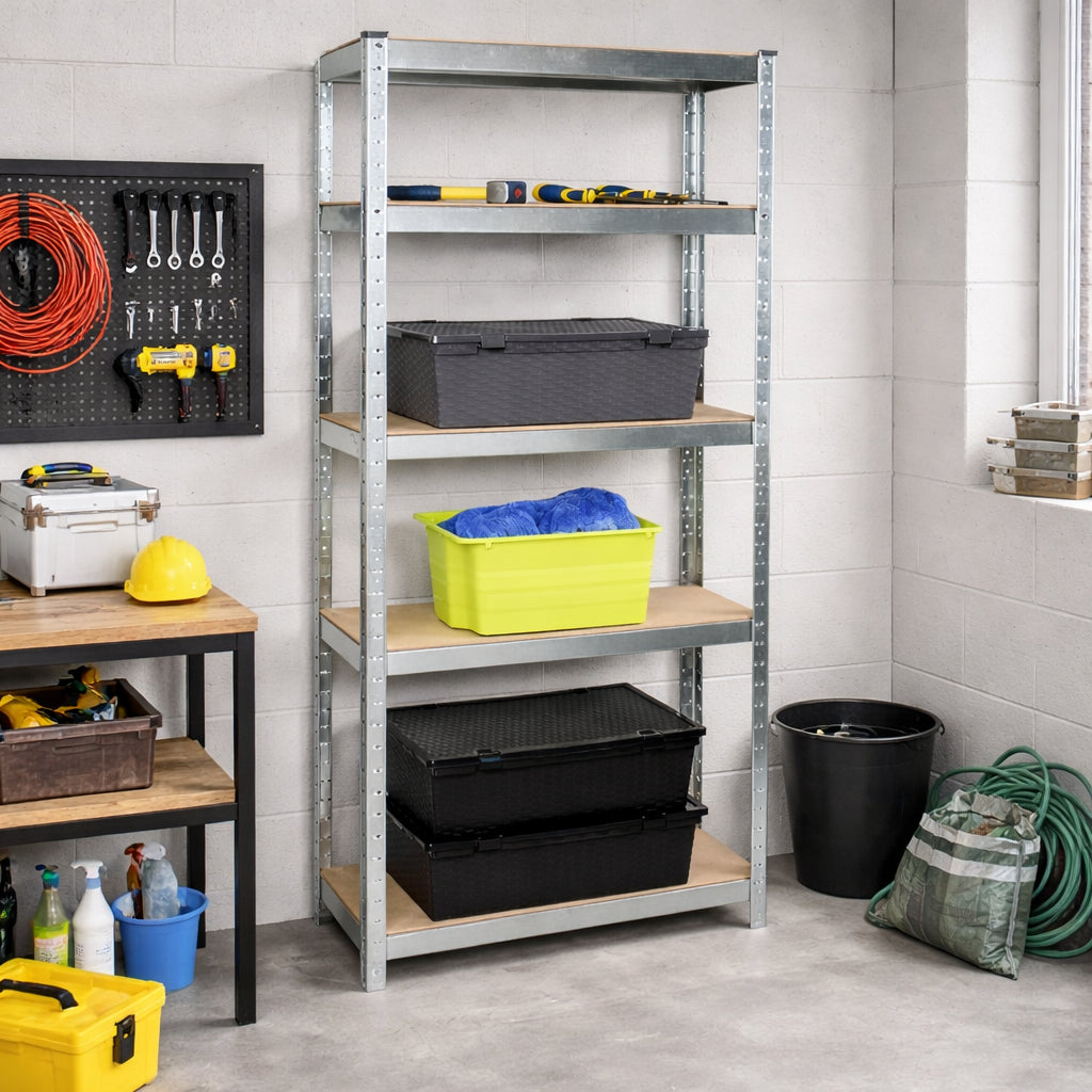 Scaffale Metallo Zincato e Legno 5 Ripiani 75x30 H 172 cm Casa Lavoro Ufficio Garage