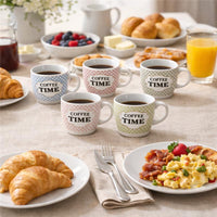 SET 6 TAZZINE DA CAFFE "COFEE TIME" A QUADRETTI PASTELLO 80CC ASSORTITO