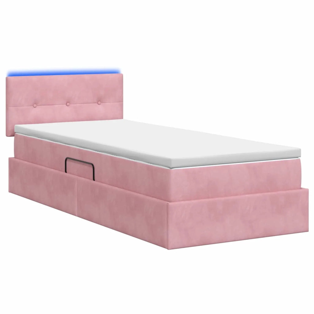 Letto con contenitore LED e materasso Rosa 100 x 200 cm Velluto 3459233