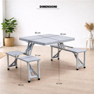 SET TAVOLO PIEGHEVOLE CON 4 SGABELLI IN COLORE GRIGIO