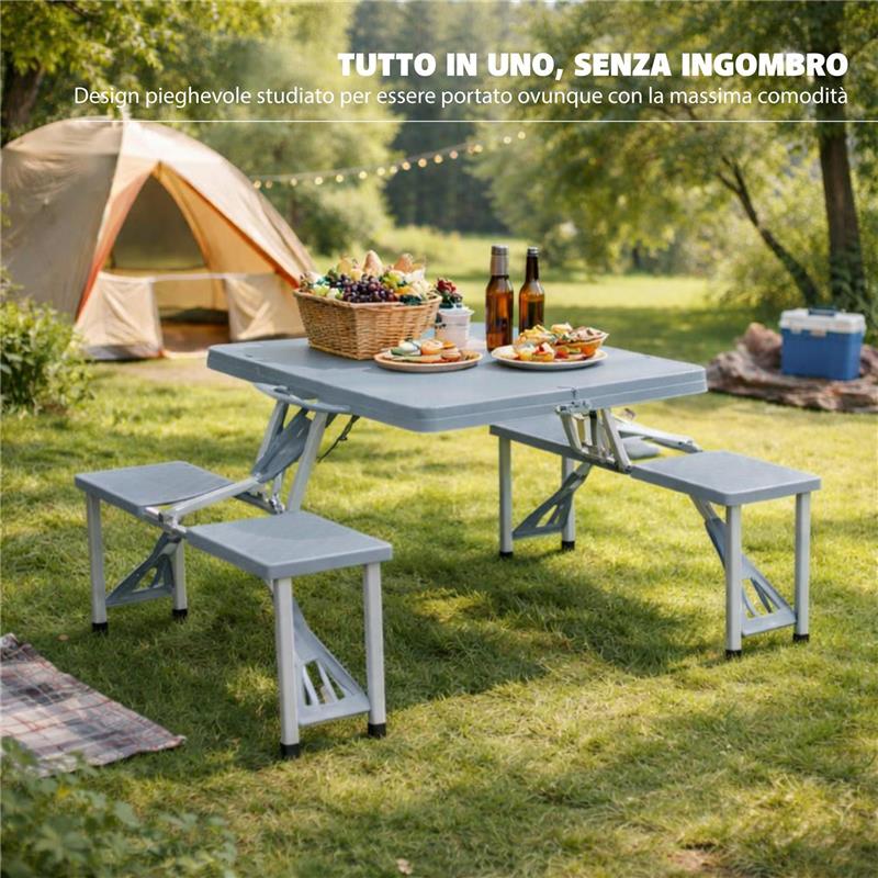 SET TAVOLO PIEGHEVOLE CON 4 SGABELLI IN COLORE GRIGIO