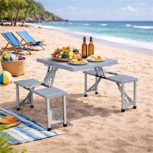 SET TAVOLO PIEGHEVOLE CON 4 SGABELLI IN COLORE GRIGIO