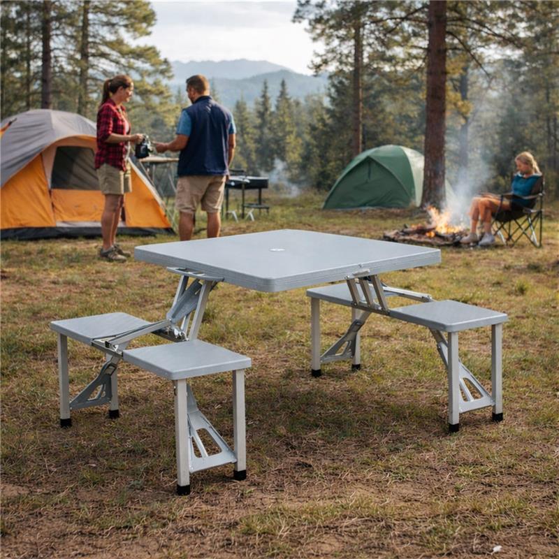 SET TAVOLO PIEGHEVOLE CON 4 SGABELLI IN COLORE GRIGIO