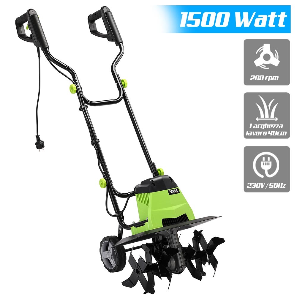 Motozappa Elettrica 1500W Elettrozappa 40cm Zappatrice 6 Lame 22cm