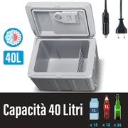 Frigorifero Elettrico Portatile 40LT Caldo Freddo 12V 230V con Ruote e Maniglia Grigio