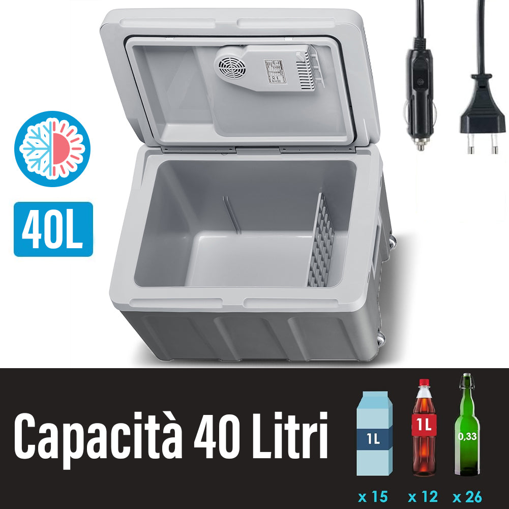 Frigorifero Elettrico Portatile 40LT Caldo Freddo 12V 230V con Ruote e Maniglia Grigio