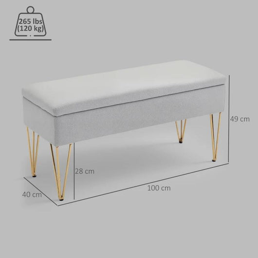 PANCA FONDO LETTO CON CONTENITORE IN TESSUTO E GAMBE IN ACCIAIO, 100X40X49 CM, GRIGIO CHIARO