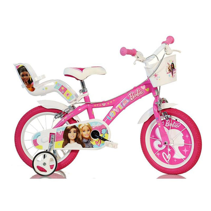 BICICLETTA BARBIE DA 14" CON ROTELLE IN COLORE BIANCO E ROSA PER BAMBINA COLORE