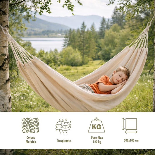 AMACA IN COTONE FLEXY PORTATA 120 KG BEIGE DIMENSIONI 200 X 100 CM