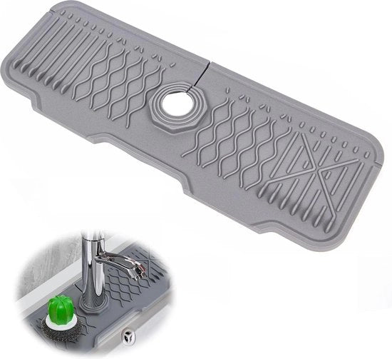 Mat di Protezione per Rubinetto in Silicone con Fessura di Scarico per Acqua per Bagni Cucina - Dimensione Grande - 43x15cm - Grigio
