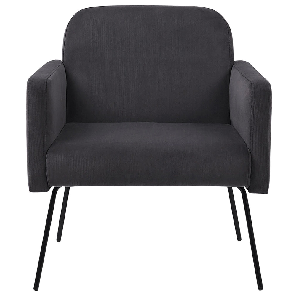 Poltrona Velluto Grigio Snelle Gambe In Metallo Nero Moderno Soggiorno Retrò