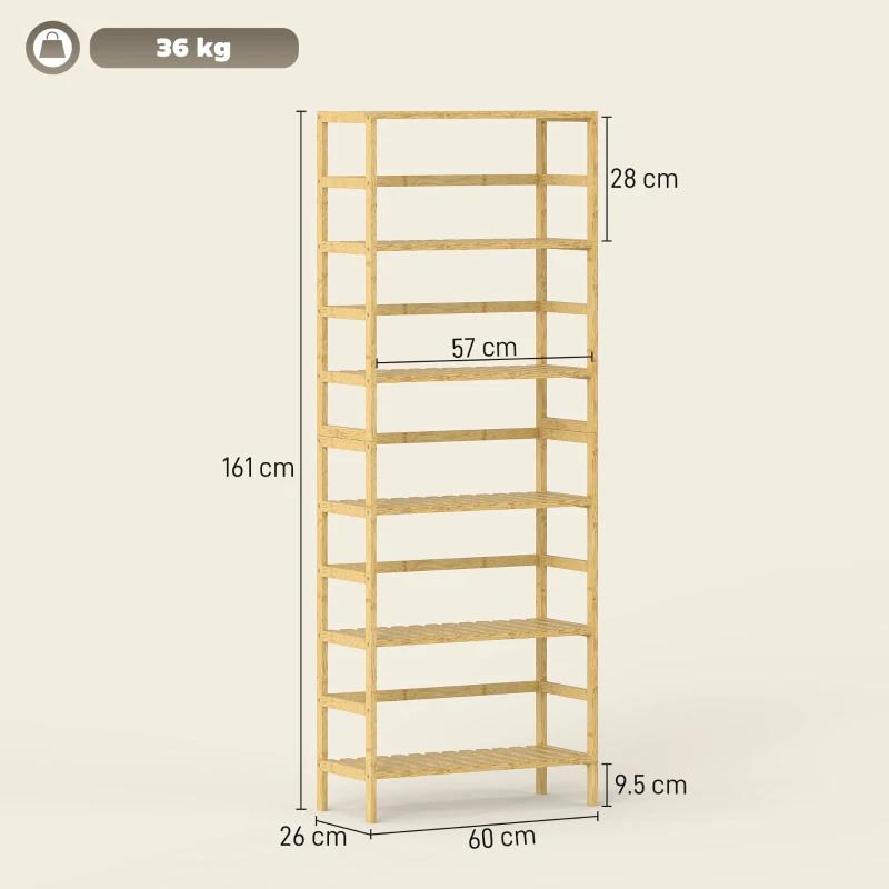 SCAFFALE IN LEGNO DI BAMBÙ A 6 LIVELLI CON RIPIANI REGOLABILI, 60X26X161 CM, LEGNO NATURALE
