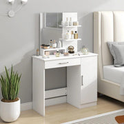 TOELETTA DA CAMERA CON ARMADIETTO, CASSETTO, SPECCHIO PER TRUCCO E RIPIANI APERTI, 90X38X138 CM, BIANCO